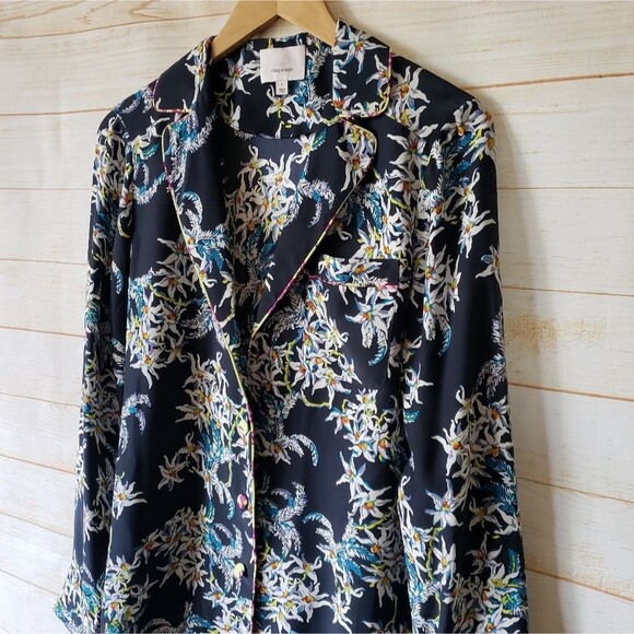 Cinq a Sept Silk Juliet Floral Print Blue Multi Color Blouse Women's Size Small - Picture 4 of 11